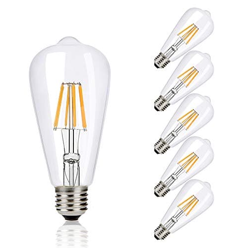B2ocled Dimmable LED Edison Light Bulbs 60 Watt Equivalent - 6W Antique LED Filament Light Bulb - Warm White 2700k - E26/E27 Base Lamp - Clear Glass - ST64-500-Lumen - Set of 6