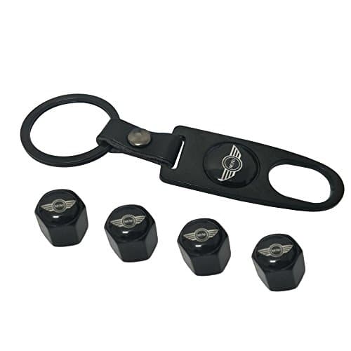 AEMULUS Combo Set Black Tire Stem Valve Caps and Keychain Tire Decoration For Car Auto Mini Cooper
