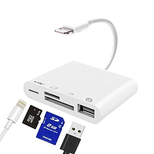Lightning to SD FT Card Reader - 4 in 1 Lightning to USB Camera Adapter Kit SD TF Card Reader, iPhone to USB OTG Adapter Cable for iPhone iPad, Plug and Play