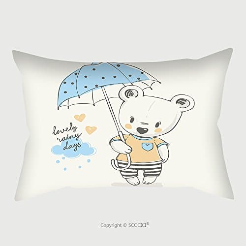 Custom Microfiber Pillowcase Protector Cute Little Bear With Umbrella Cartoon Hand Drawn Vector Illustration Can Be Used For Baby T Shirt 521412697 Pillow Case Covers Decorative