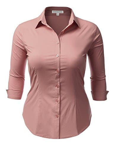 SHOPQUEEN Plus Size Stretchy Button Down Collar Office Formal Shirt Blouse DUSTYROSE 1XL