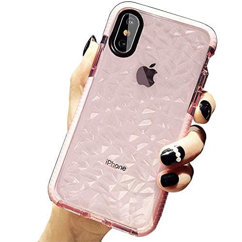 SUBESKING Compatible iPhone Xs Max Case, Cute Crystal Clear Slim Diamond Pattern Soft TPU Anti-Scratch Shockproof Protective Phone Cover Cases for Women Girls Men Boys 6.5 Inch(Pink)