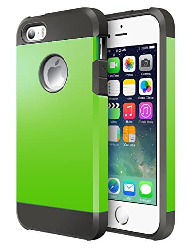 iPhone 5S Case, MiHua - | Hybrid Armor | Dual-Layer | Hard PC + Flexible TPU | Slim Shock-Proof Ultimate Protective Case TPU Bumper + [Scratch Resistant] For Apple iPhone SE/5S ( Green )