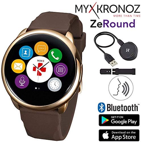 ZeRound Touchscreen Waterproof Voice-Activated Smart Watch with Speaker and Microphone: Answer Calls, Ask Siri/Google, Notifications, Alarms, Reminders, Control Music, Phone Locator (Brown/Gold)