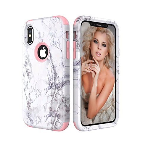 iphone x case, NAKA Marble Pattern Printed Defender Heavy Duty 3 in 1 Hybrid Shockproof Case Protective soft inner silicone + outer hard PC Cover Case for iphone x (2017 )Marble Pink