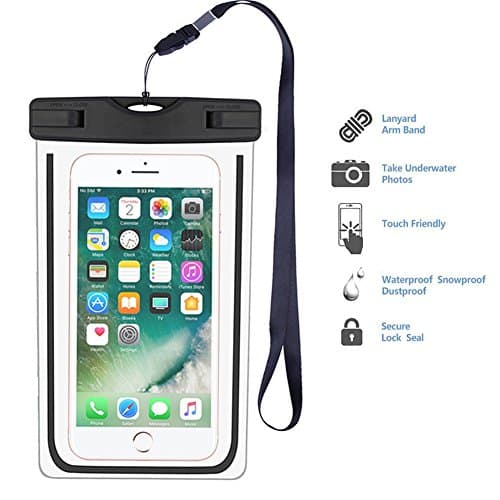 Universal Waterproof Case, Clear Floating Pouch Cell Phone Dry Bag with Sensitive Touch Screen &amp; Lanyard for iphone 7 6S 6 Plus, 5S, SE, Samsung Galaxy S8 S7 S6 Edge, Note 5 4 3, HTC, LG, Sony (Black)