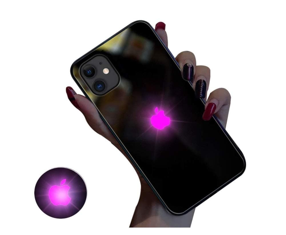 Iphone 11 Pro Max Phone Cases Led Logo Light, Glowing Logo Light Up Logo Case Illuminate Cover Tempered Glass Back Cover Protective Hard Back Case for Iphone 6 7 8 6S Plus XS XR,Black1,iPhone 11pro ma