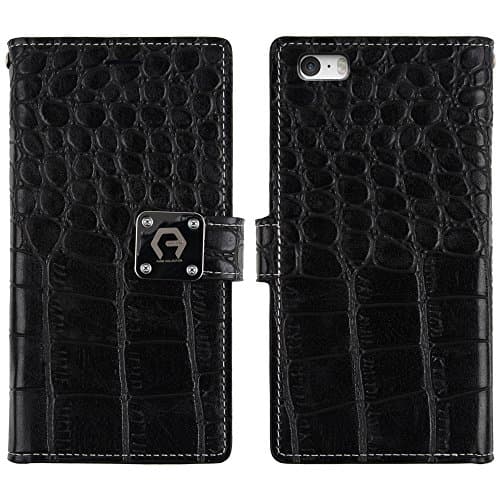 iPhone 7 Case, Arium [CDiary] Premium Wallet [TPU Bumper] PU Crocodile Leather Cover with Wriststrap [Drop Protection] for Apple iPhone 7 - Black