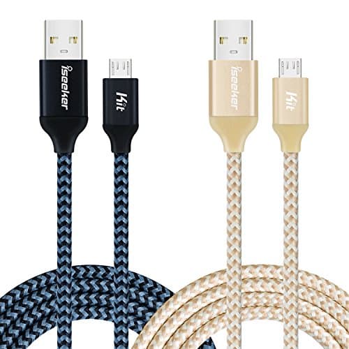 USB Cords, iSeekerKit 2 Pack 10ft High Charging Speed USB 2.0 A Male to Micro Nylon Braided USB Cable with Aluminum Connectors for Samsung, Android and more(Black&amp;Golden)
