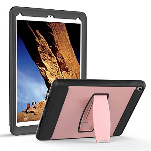 Daker iPad 9.7 2018/2017 Case Rugged Heavy Duty High-Impact Shockproof Hard Rubber Dual Layer Full-body Protective Case for Apple iPad 5th/6th Generation A1822/A1823/A1893/A1954 (Rose Gold)