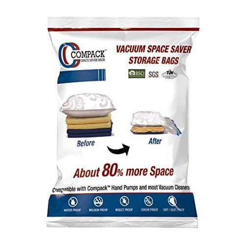 COMPACK ANSIO Vacuum Compressed PP Space Saver Storage Bags with Ziplock - Pack of 3 (Medium/80 x 60 cm)
