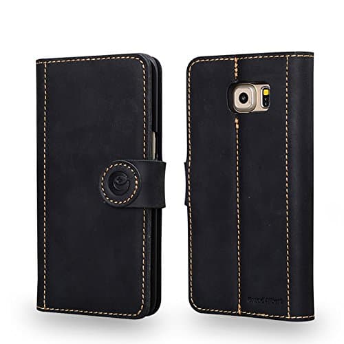 S6 Edge Plus Case, Grand Albert Galaxy S6 Edge Plus Wallet Case S6 Edge+ Case [Retro Brown] - Premium Retro Recovery Genuine Leather Wallet Cover with [Card Slots] and [Strap] for Galaxy S6 Edge+