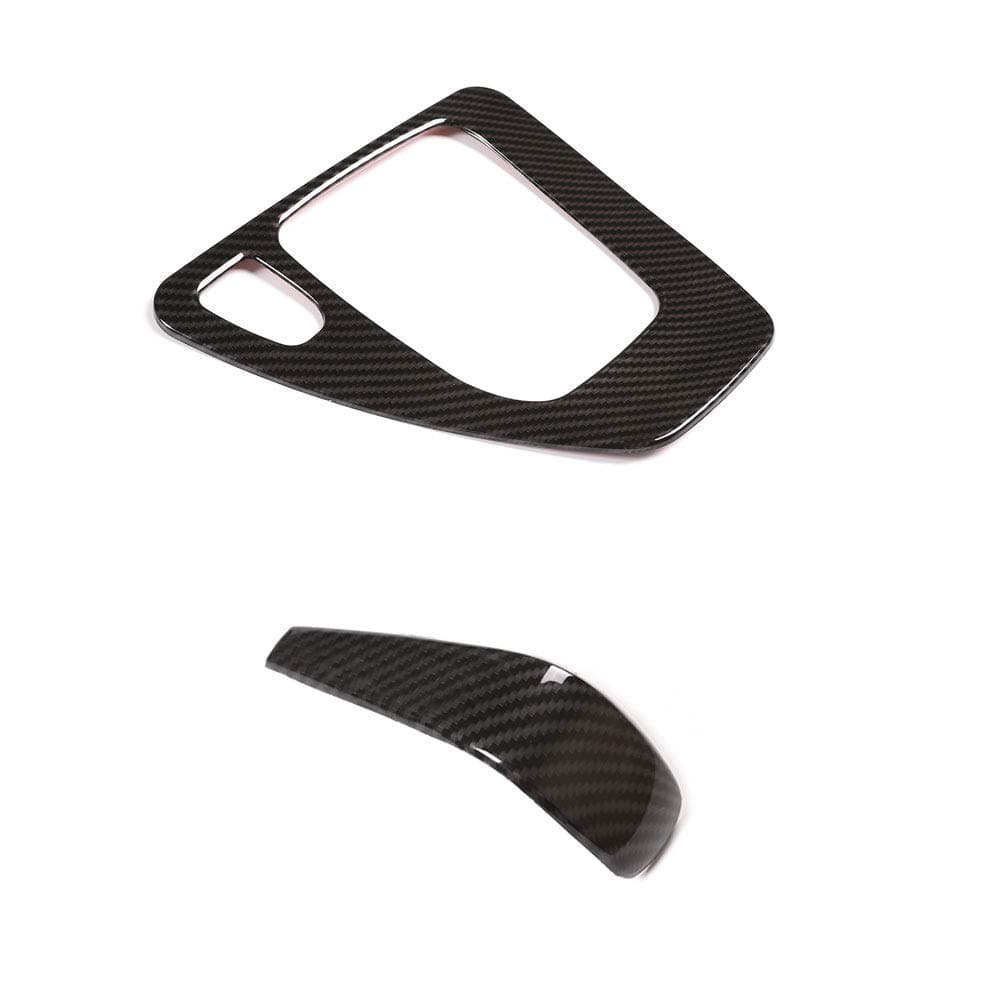 Car Carbon Fiber Gear Shift Box Control Panel Frame Cover Trim and Gear Shift Knob Head Trim 2 Pcs for 3 Series E90 E92 E93 2006-2011