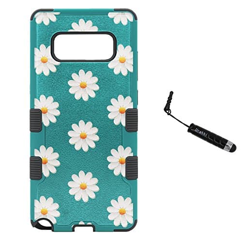 Galaxy Note 8 Hybrid Case, TEAL BLACK 3in1 Shield Shock Absorbtion Rugged Heavy Duty Armor Tuff Case by Urakki for Galaxy Note 8 8th Gen (2017) [White Daisy] Case