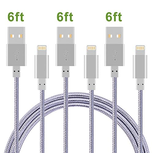 Samki iPhone Lightning Cable,3Pack 6FT Durable Nylon Braided Cord 8pin Fast Sync Charging Cable with Aluminum Connector for iPhone 7/7 Plus/6S/6S Plus,SE/5S/5,iPad,iPod Nano 7(Gray)