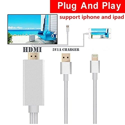 HDMI Cable for iphone ipad to TV iphone ipad Adapter Cable 6.4Ft Lightning MHL to HDMI Cable 1080P HDTV Adapter for ipad iPhone 5 6 6S 6Plus 6splus 7 plus (Silver)