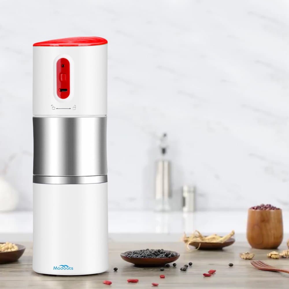 Madoats Coffee Grinder USB Charging Automatic Espresso Maker with Removable Stainless Steel Cup and Adjustable Ceramic Burr Grinders,Portable for Home,Office,Travel,Outdoor (White)