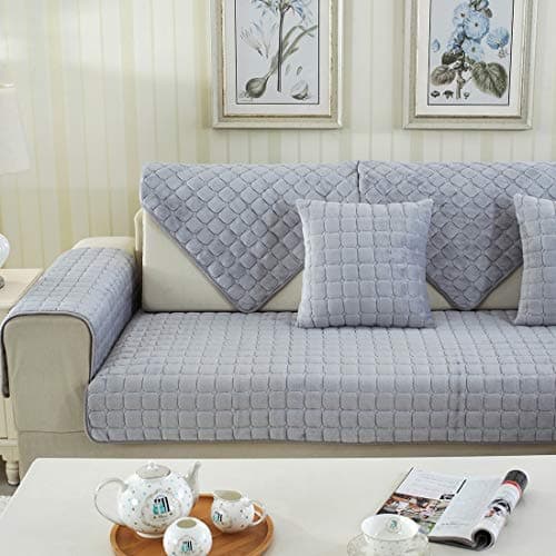 Sofa Cover 1 piece for L Shape Sofa， Winter Plush Sofa Cushion Thickened Flannel Sofa Mat Plush Anti-Skid Pet Sofa Cover, Gray, 110 * 180cm