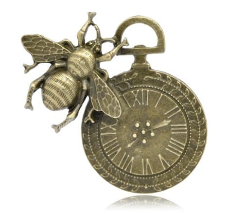 Olivia Pearl Designs Set 3 Large Bronze Tone Bee & Clock Charm Pendant Conector Jewelry Making