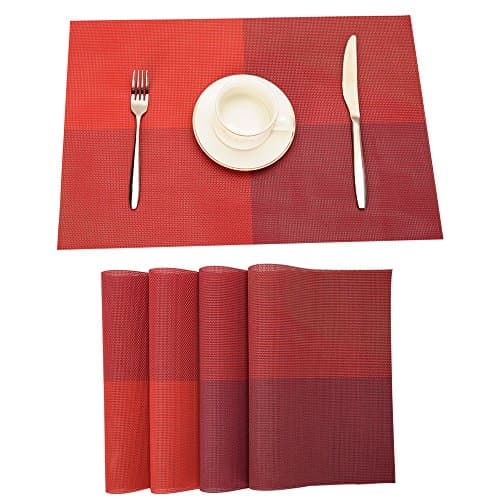 Placemats Red, Table insulation pad, Washable Table mats, Kitchen PVC Placemat, Set of 4, size 11.8" x 17.7" (4 pcs Red)