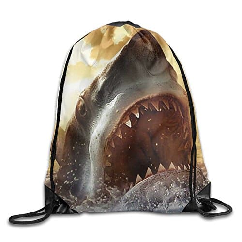 Great White Shark Bite Shark Face Novelty Drawstring Backpack Gym Sackpack For Men &amp; Women School Travel Bag