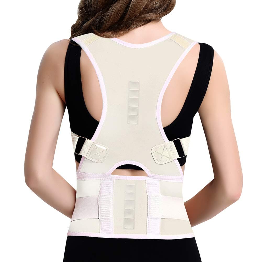 Posture Corrector Back Brace, Clavicle Shoulder Support Brace for Upper Back Pain Relief, Adjustable Lumbar Support Belt for Lower Back Pain, Improves Humpback Posture Men & Women (White, Small)
