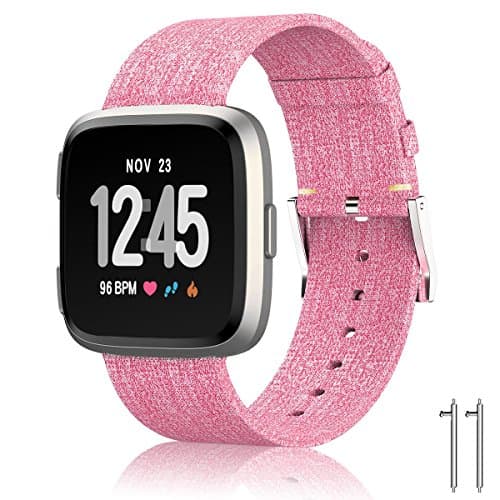 For Fitbit Versa Bands, Woven Fabric Wrist Strap Quick Release Watch Band,Replacement Band for Men, Women (Pink)