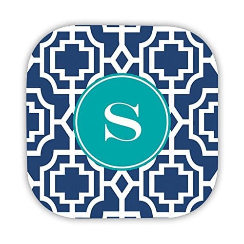 Whitney English Designer Lattice Hard Back Coasters with Single Initial, A, Multicolored