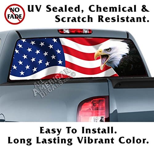 All American Decals - Non-Lam Screaming Eagle US Flag Back Window Graphic Decal Sticker Car Truck SUV Van - Non-Laminated - 65x20