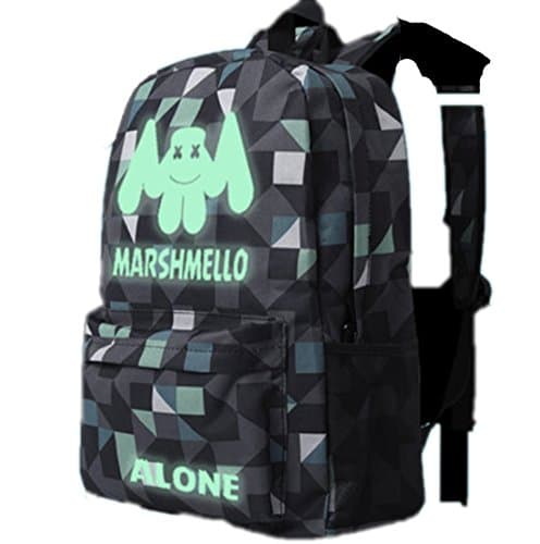 Marshmello Logo Black Canvas Backpack/PU Leather Backpack/Army Camouflage Check Backpack (Camouflage Luminous)
