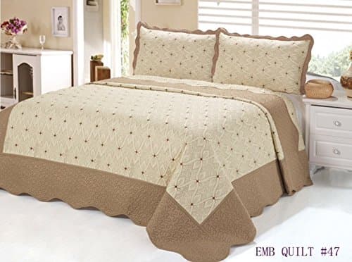 Quilt King Size 3 pc Embroidered Bed set / Bedspread / 2 Pillow Sham