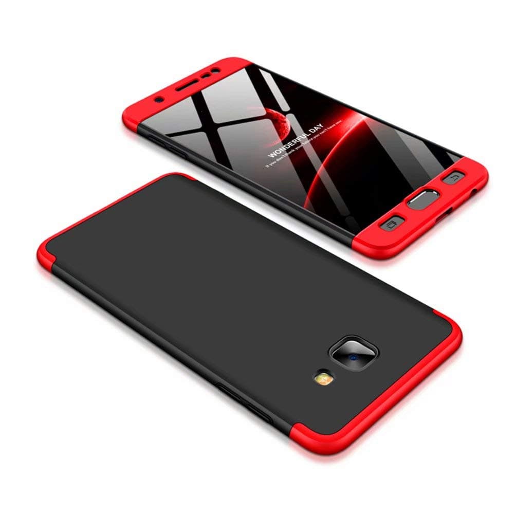 JJWYD replacement for Case Samsung Galaxy j7 max Case with tempered glass Slim Shockproof PC 360 degree Hard Protective Back Cover - black red