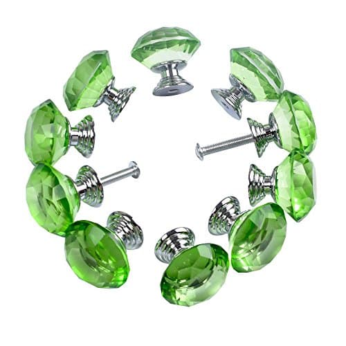Crystal Cabinet Knobs Yazer 30mm 10 Pack Universal Crystal Drawer Handles Fashion Handles for Cupboard,Wardrobe,Kitchen,Door,Cabinet and More (Green)