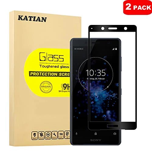 [2 Pack] Sony Xperia XZ2 Compact Screen Protector, KATIAN HD Full Coverage Protector[Anti-Scratch] [Anti-Fingerprint] [No-Bubble] [Case-Friendly], 9H Hardness Tempered Glass Screen Film [Black]