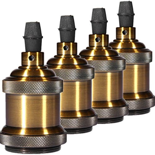 INNOCCY Solid Bronze Lamp Socket E26/ E27 Vintage Industrial Edison Pendant Ceramics Light Socket Brass Finished,Pack Of 4