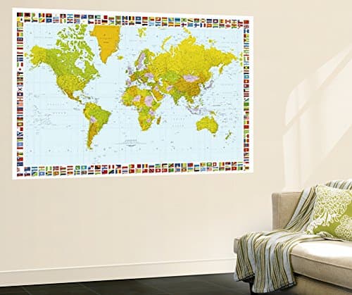 World Map with Flags Mural Wallpaper Mural 69 x 45in