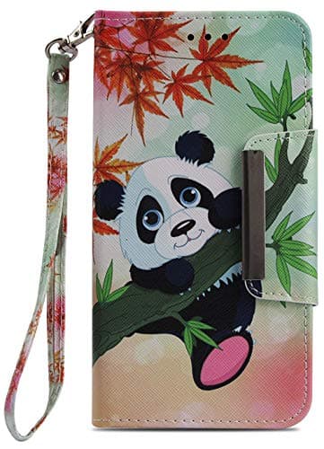 Wiitop Compatible Huawei Honor 7C / Enjoy 8 / Nova 2 Lite / Y7 2018 / Y7 Prime 2018 Case, Leather Wallet Phone Case Kickstand Wrist Strap Credit Card Slot Flip Full Body Protective Cover Animal Panda