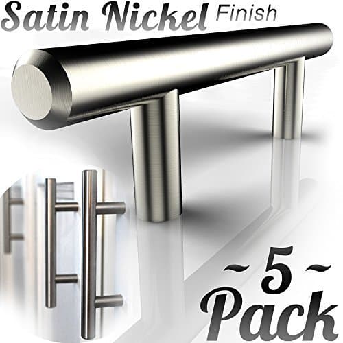 5pk SOLID Stainless Steel, Bar Handle Pull: Fine-Brushed Satin Nickel Finish | 5" Hole Center | Kitchen Cabinet Hardware / Kitchen Cabinet &amp; Drawer Pulls (5 IN Center to Center, 5 PK)