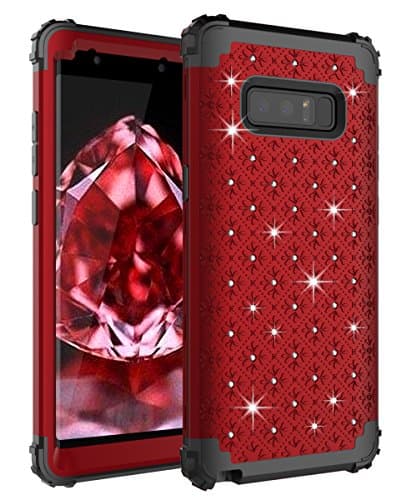 AdiWon Samsung Galaxy Note 8 Case Glitter Bling Crystal Diamond Girly Rhinestone for Girls/Women Three Layer Hybrid Shockproof Protective Cover,Red Black