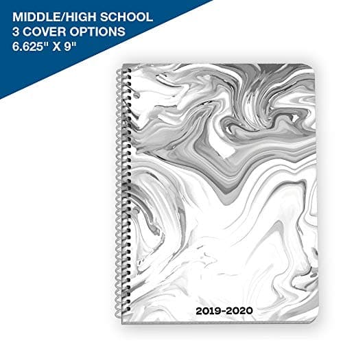2019-2020 Middle/High School Matrix Style Student Planner, 6.625” x 9” Mid-Size with Marble Cover by School Datebooks