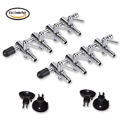 Aquarium Air Pump Accessories include 2 Pcs 4-Way Outlet Air Flow Control Valves and 4 Pcs Aquarium Suction Cup Holders for Fish Tank