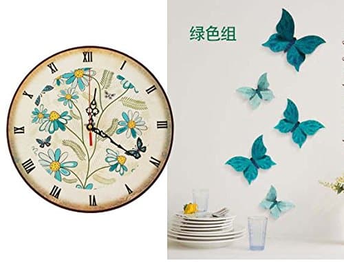 GAO Wall Clock Creative Decorations Clocks Western Idyllic Modern Wall Clock Home Living Room Wall Bedroom Mute Clocks 12 Inch In Lake Blue Flower With Butterfly