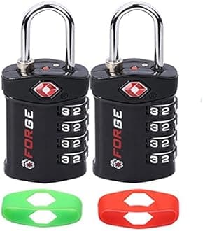 4 Digit TSA Approved Luggage Pelican case Lock, 2 Pack Black with 2 Extra Bands, Change Your Own Color and Combination, Inspection Indicator, Alloy Body