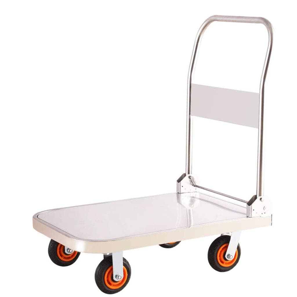 Trolley Platform Stainless Steel Flatbed Foldable armrests Save Space Easy to Carry Silent wear-Resistant Rollers Load-Bearing 600kg Silver 120x65cm