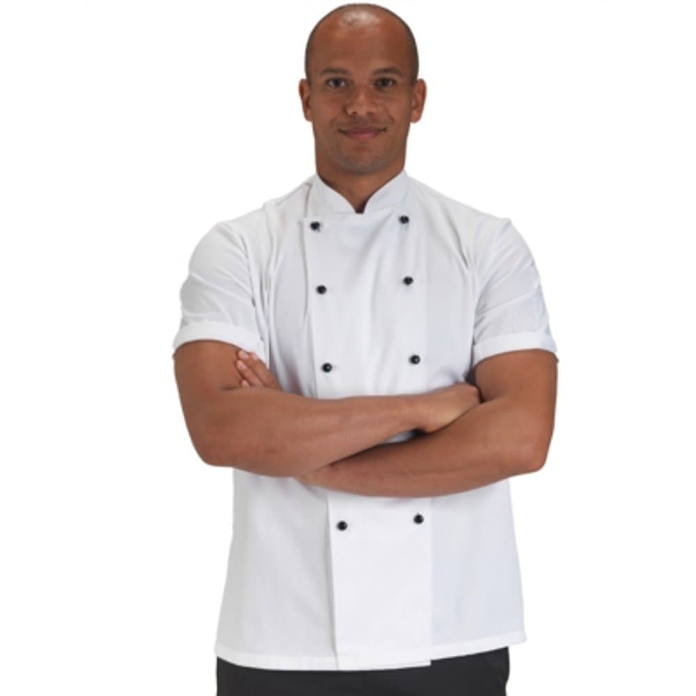 Chef Jacket White Short Sleeve with Removable Black Studs XXS-3XL (Free Pack of 10 White Studs with All Orders) Immediate Despatch