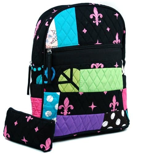 Dasein Women's Patchwork Quilted Backpack w/ Convertible Shoulder Straps -Black/Pink