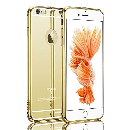 iPhone 6 Plus Case,Roybens Luxury 2 in 1 [Air Aluminum Bumper + Acrylic Back Plate] Back mirror Anti-Scratch Case Cover for Apple iPhone 6/6S Plus 5.5" - Gold