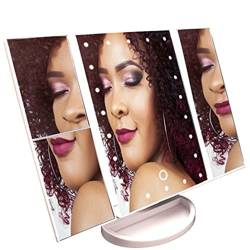 GLAMDEN Lighted Vanity Makeup Mirror with Dimmable LED, Tray, Professional 1X/2X/3X Clear Magnifying Eye Makeup Mirror, Pro Tabletop Stand for Office Desk | Works w/ AAA Batteries & Included USB