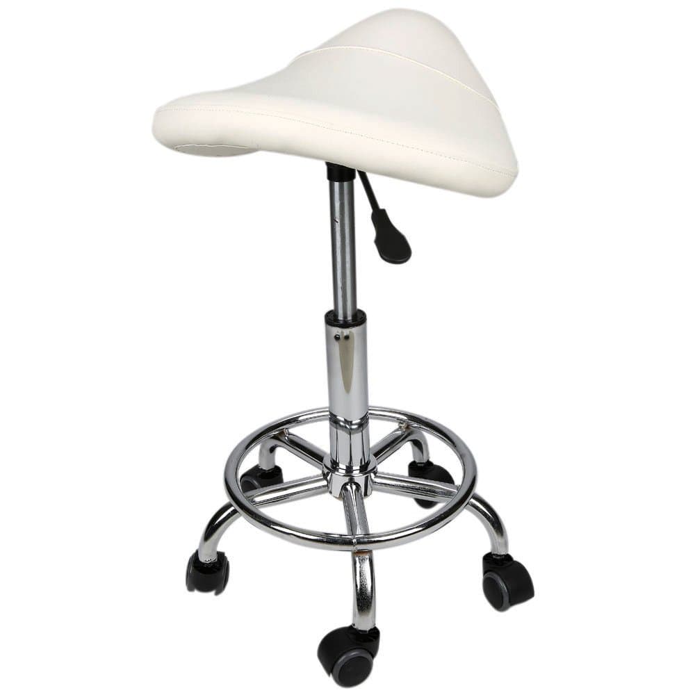 Adjustable Salon Spa Stool Saddle Chair Barber Stool (White)