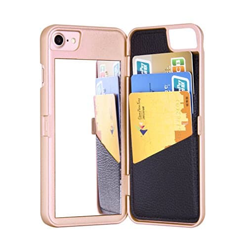 iPhone 6s Plus Mirror Case- SUNYI Hidden Cosmetic Make-up Mirror Wallet Cover Card Slots with Stand Feature PU Leather 3D PC Phone Back Cover Case for iPhone 6s Plus (Rose Gold)